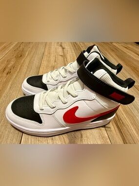 New Nike Court Borough Mid 2 White/Black-University Red CD7782-110 Size 3Y GS